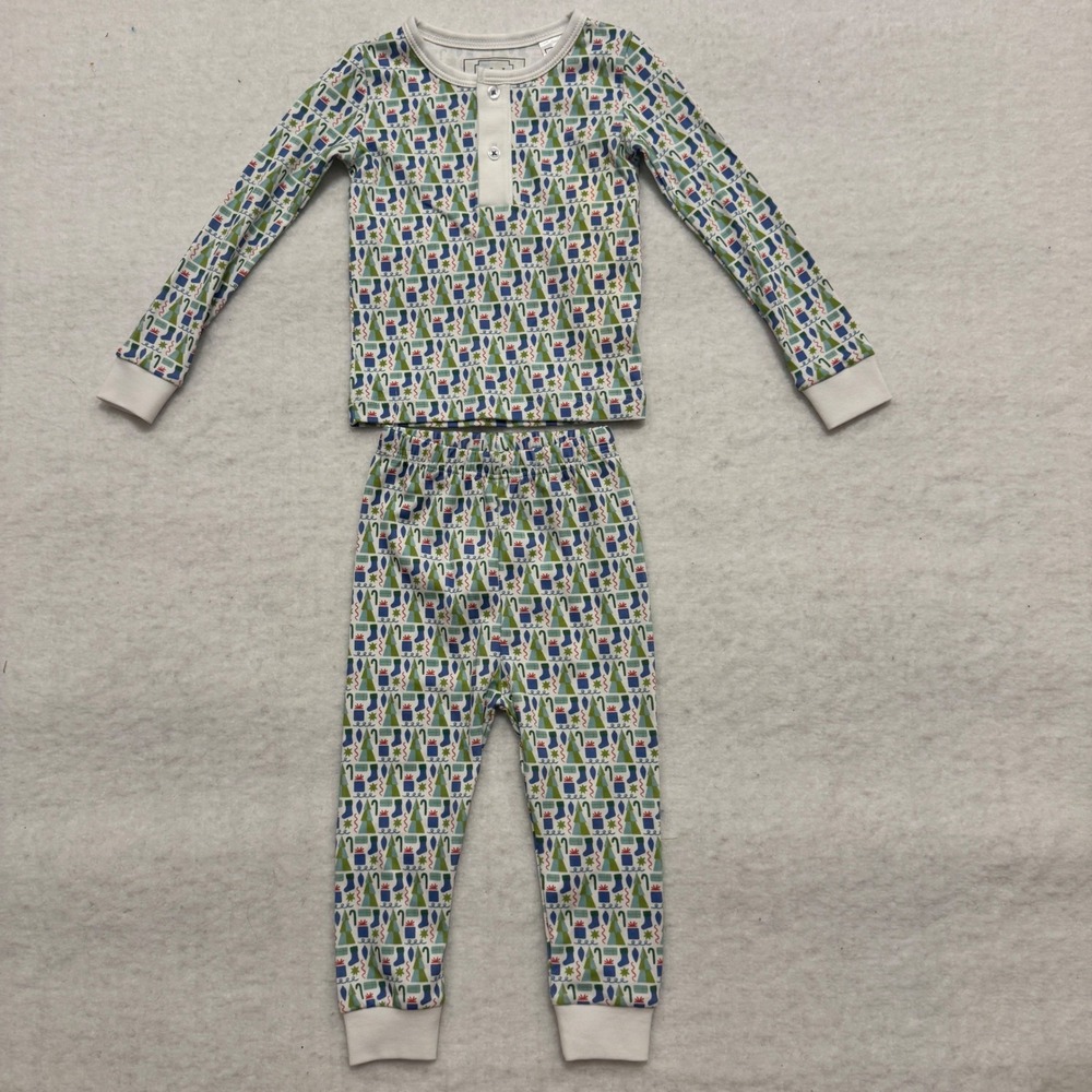 Lila & Hayes Christmas Pima Cotton Pajama Set 12-18M Green Holiday Henley NWT - Picture 2 of 10